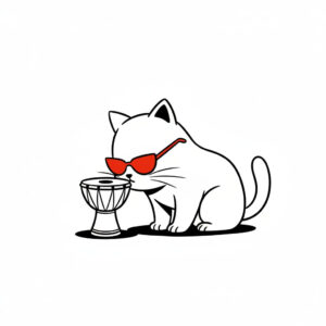 gemini 2.5 flash image a minimalistic cartoon sketch of a siberian white cat wearing red glasses lookin 0